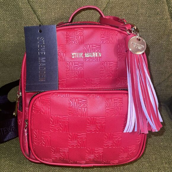 Steve Madden Embossed Pattern Crimson Red Mini Backpack NEW WITH TAGS Rare main image 9
